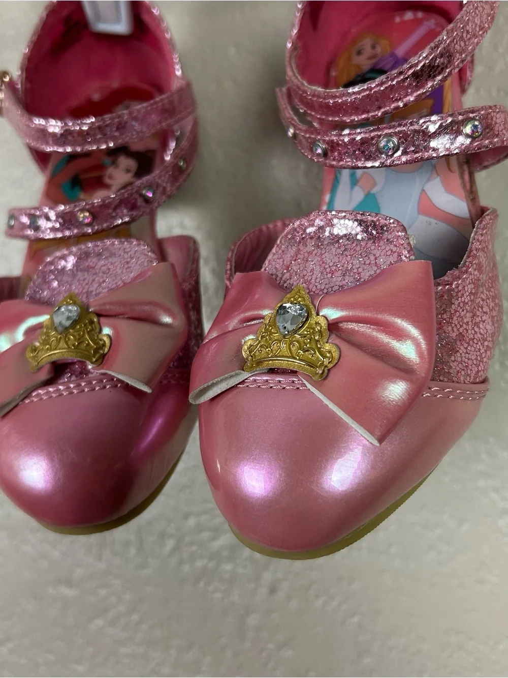 Disney Princess Pink Glitter Girls' Dress Shoes with Bow and Jewel